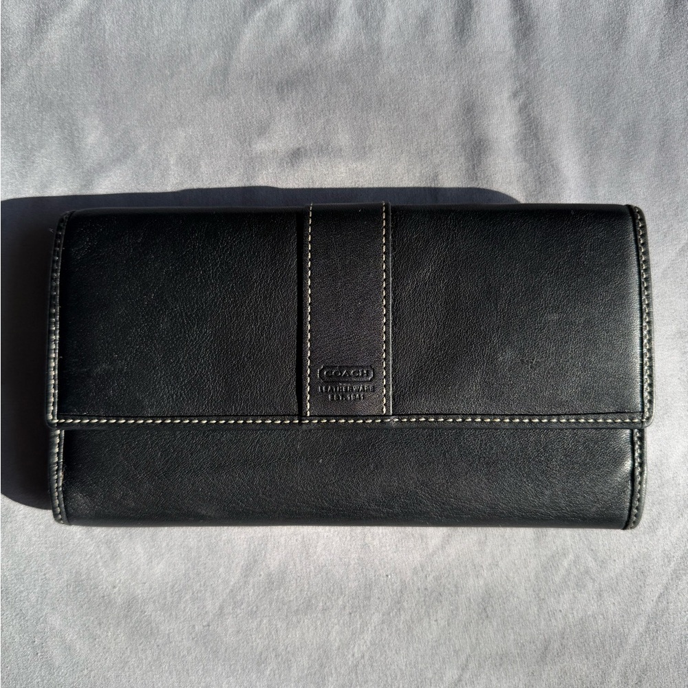 Coach Black Hampton Large Leather  Wallet and Checkbook Holder